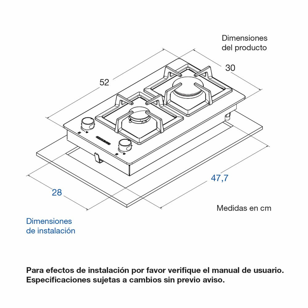 Estufa de Empotrar Challenger 2 Puestos Gas Natural