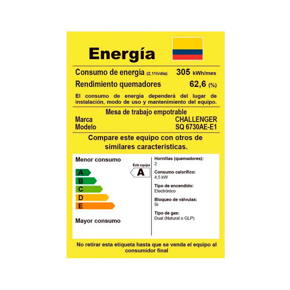 Estufa de Empotrar Challenger 2 Puestos Gas Natural