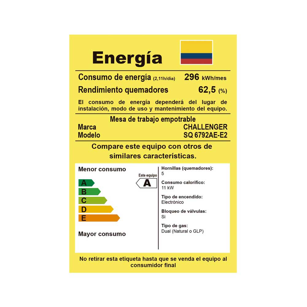 Estufa De Empotrar Challenger 91cms 5 Puestos Gas Natural, Negro