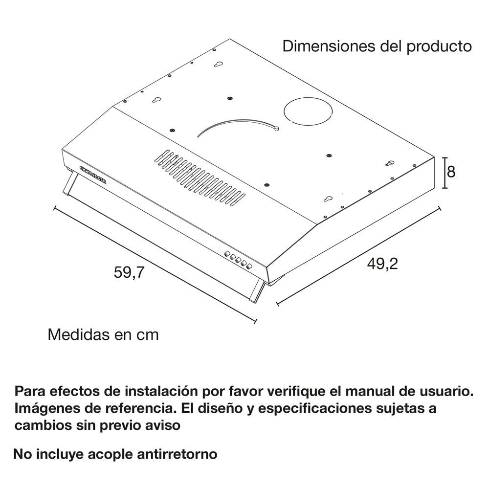 Campana Horizontal Acero Inoxidable 3 Velocidades 60 Cm