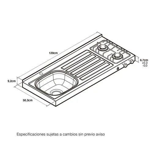 Mesón En Acero Inoxidable Con Poceta Izquierda 120 cm