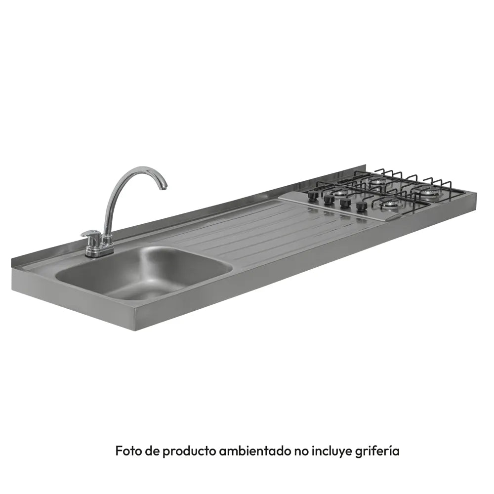 Mesón En Acero Inoxidable Challenger, Lavaplatos Izquierda De 180 cm