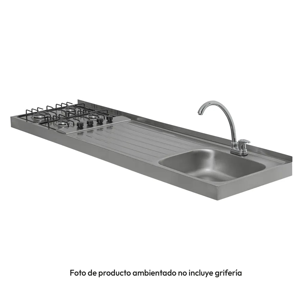 Mesón En Acero Inoxidable Challenger, Lavaplatos Derecho De 180 cm