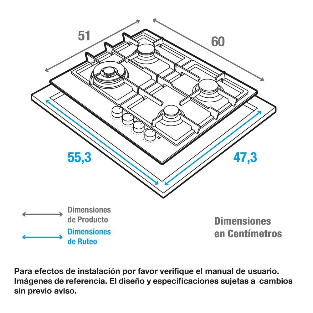 Estufa De Empotrar Gas Natural 4 Puestos Challenger, Plateado