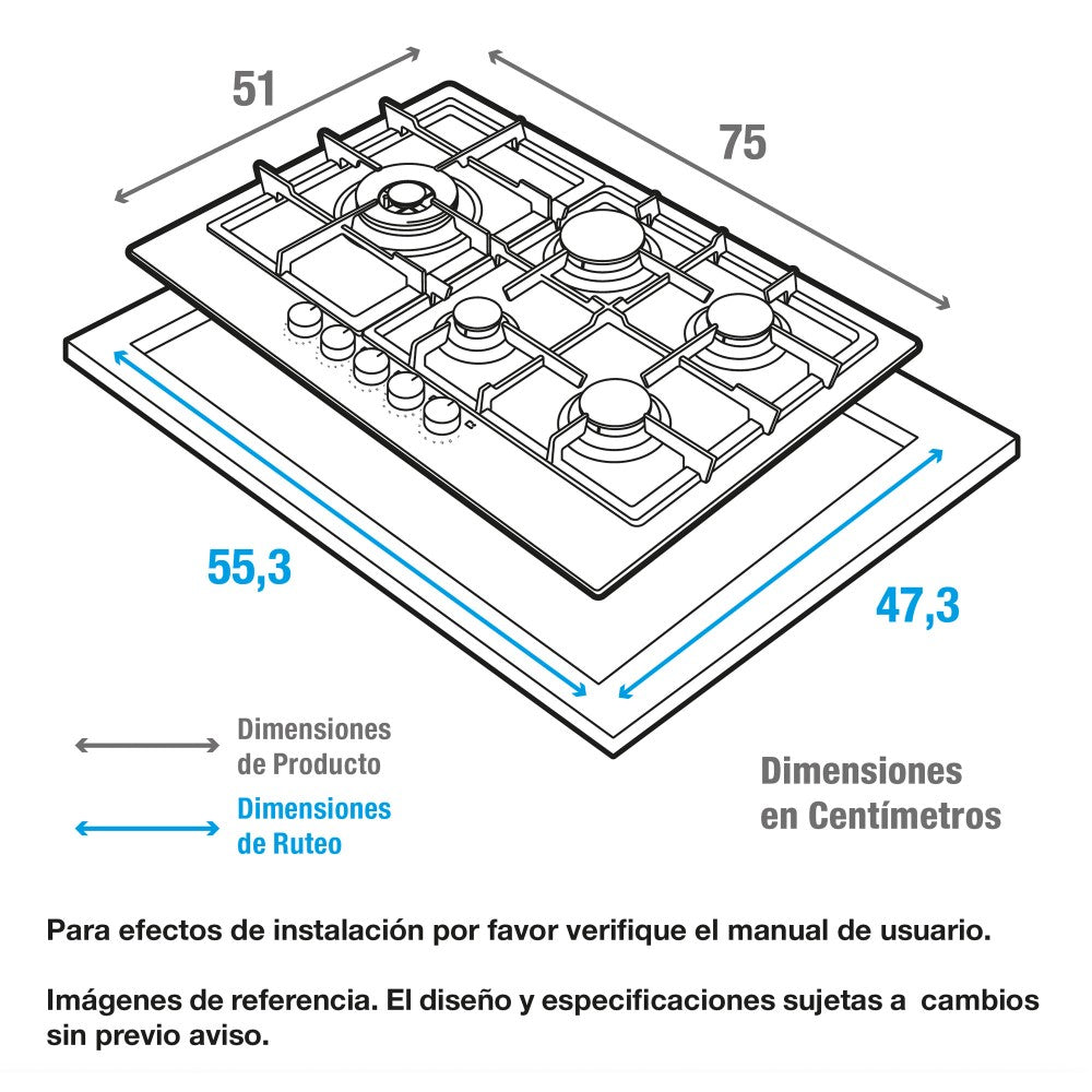 Estufa De Empotrar Challenger  5 Puestos Gas Natural, Plateado