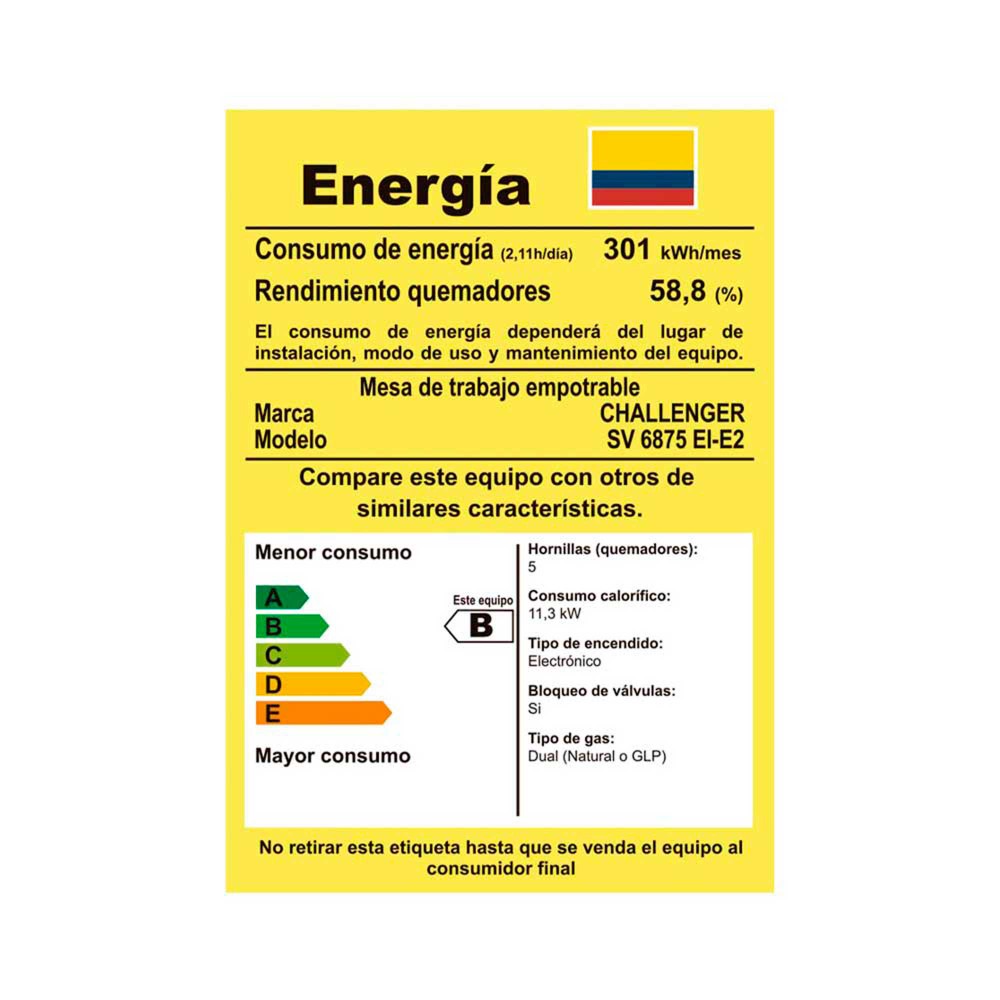 Estufa De Empotrar Challenger  5 Puestos Gas Natural, Plateado