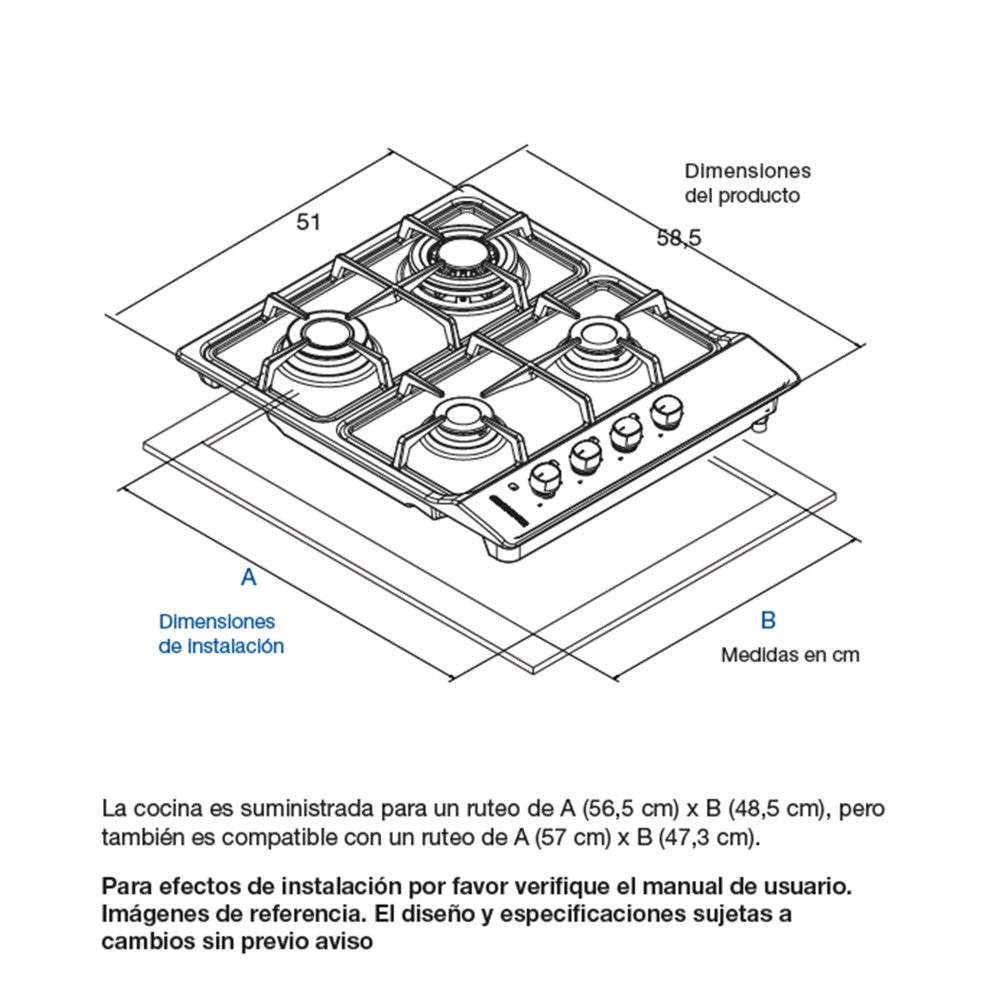 Estufa De Empotrar  4 Puestos Gas Natural Challenger, Plateado