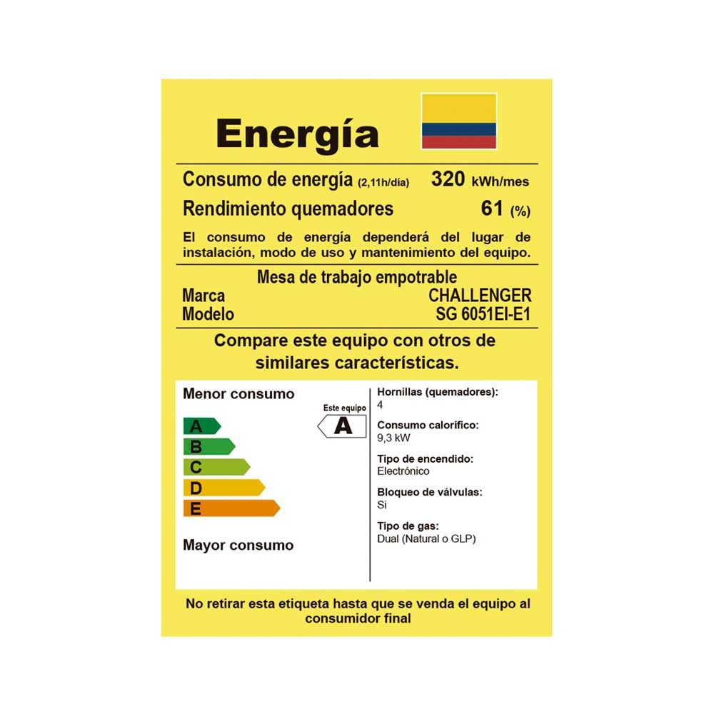 Estufa De Empotrar  4 Puestos Gas Natural Challenger, Plateado