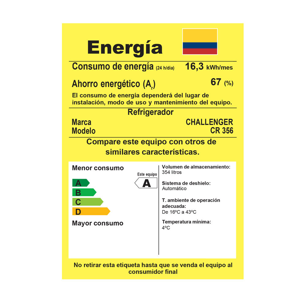 Refrigerador Vertical Twin 387 lts Challenger, Color Gris