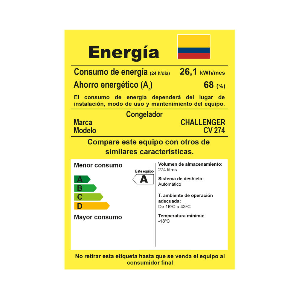 Congelador Vertical Twin 274 Lts Challenger, Color Gris