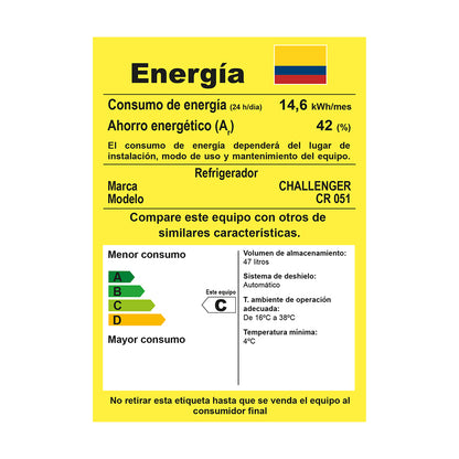 Minibar De 50.5 Lts Challenger, Color Gris