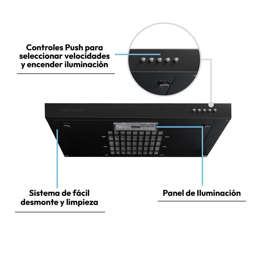 Campana Horizontal Lamina Cr Negra 3 Velocidades 60 Cm