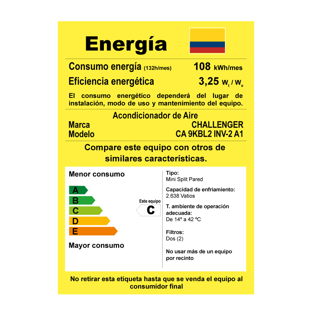 Aire Acondicionado Inverter Challenger 9000 BTU, Blanco