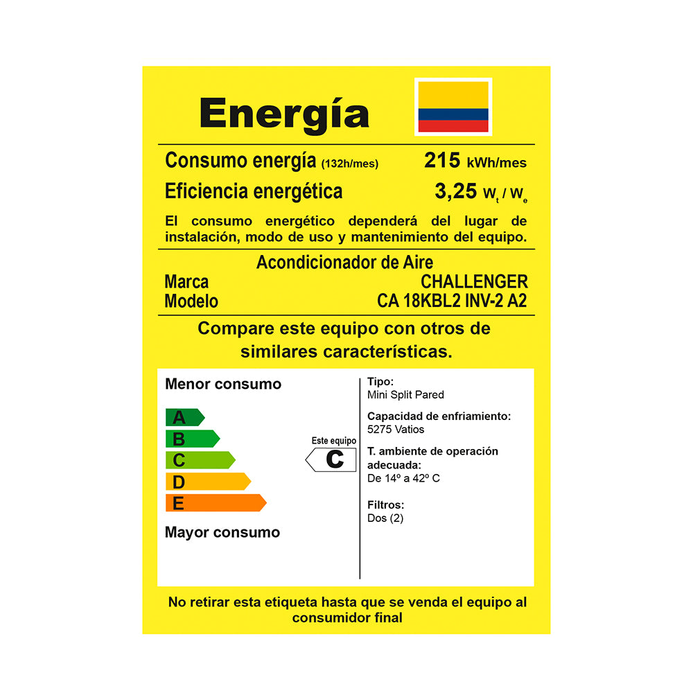 Aire Acondicionado Inverter Challenger 18000 BTU 220V, Blanco