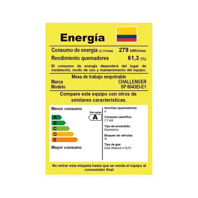 Estufa Empotrar Inox 4 Puestos 58.5cm Gas Natural Challenger Sp6043