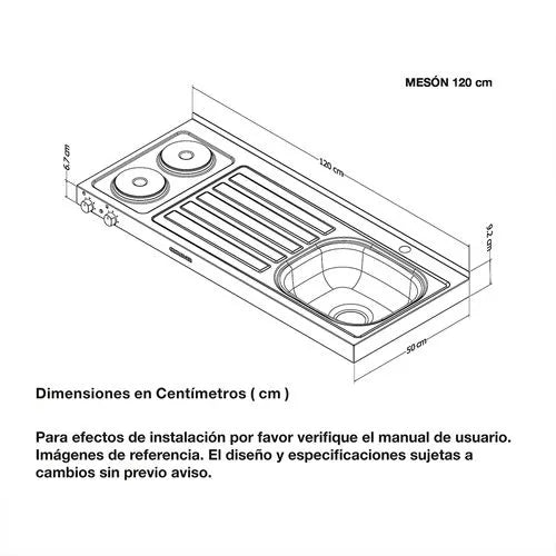 Mesón Eléctrico en Acero Inoxidable, con Lavaplatos Izquierdo de 120 cm