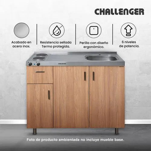 Mesón Eléctrico En Acero Inoxidable, Con Lavaplatos Derecho de 120 cm