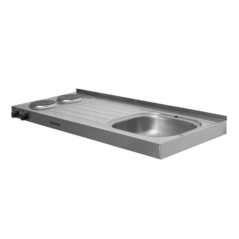 Mesón Eléctrico En Acero Inoxidable, Con Lavaplatos Derecho de 120 cm