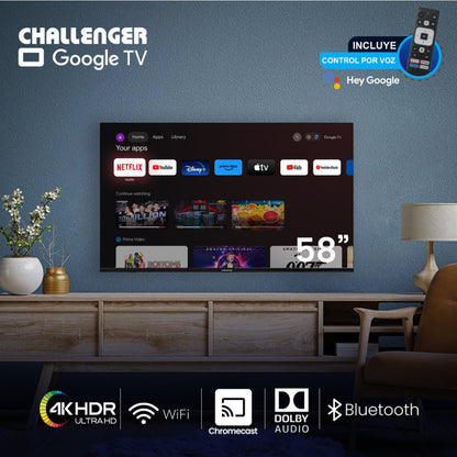 Televisor 58 Pulgadas Google TV Challenger, Color Negro