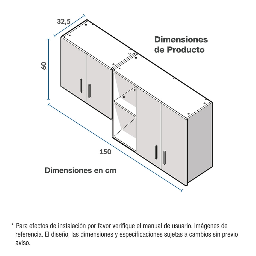 Mueble Superior Para Cocina 150cm  4 Puertas Challenger Sa31150 Acandi
