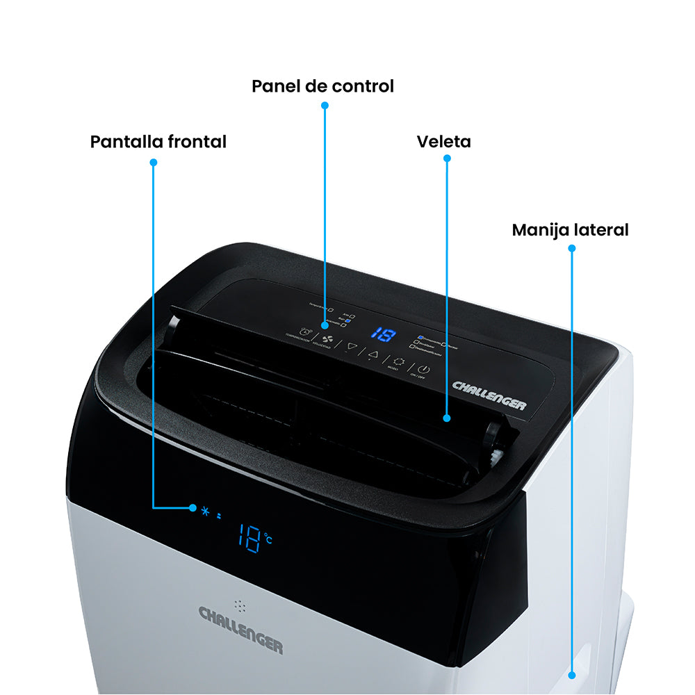Aire Acondicionado Portátil 12000 Btu 115v Challenger, Color Blanco