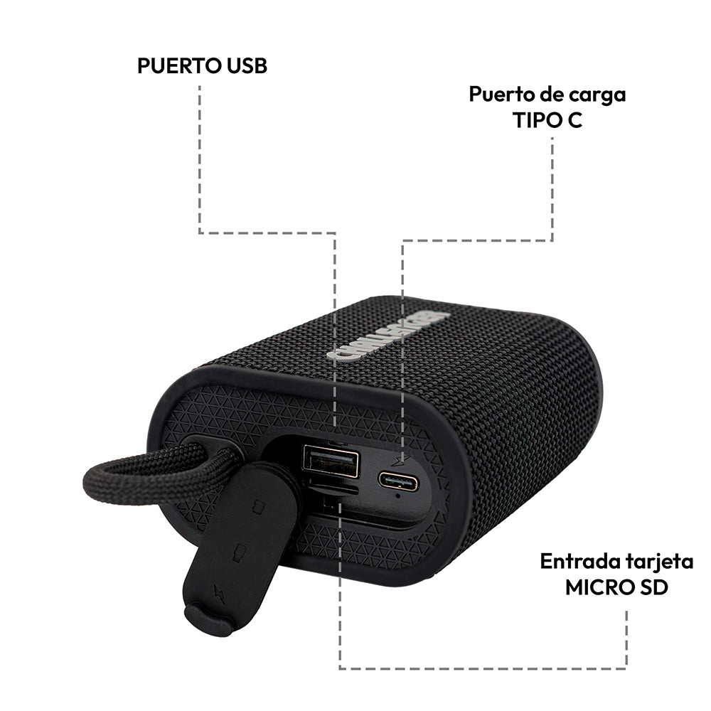Parlante Inalámbrico Portátil Bluetooth SC5W Challenger, Color Negro