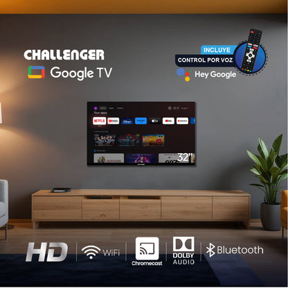 Televisor 32 Pulgadas Google TV Challenger, Color Negro