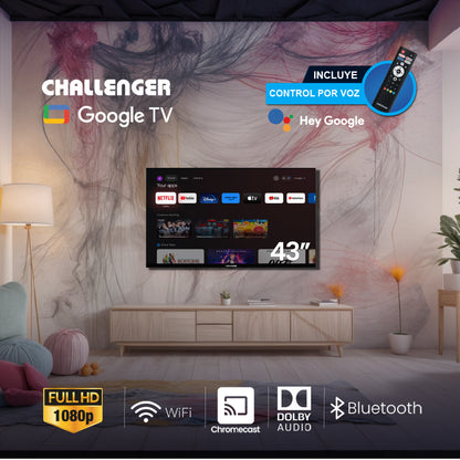 Televisor 43 Pulgadas Google TV Challenger, Color Negro