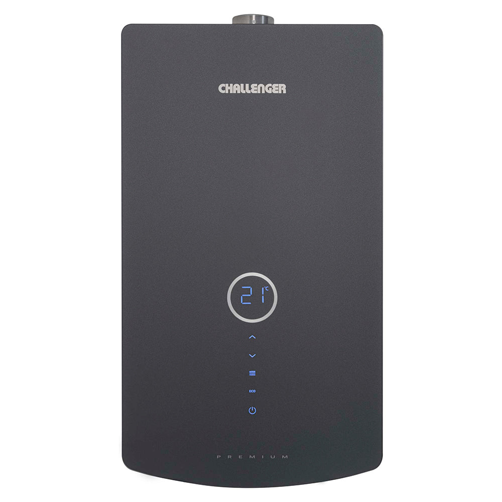 Calentador Digital De Paso Gas Natural 12 Lt Tiro Forzado Challenger, Color Negro