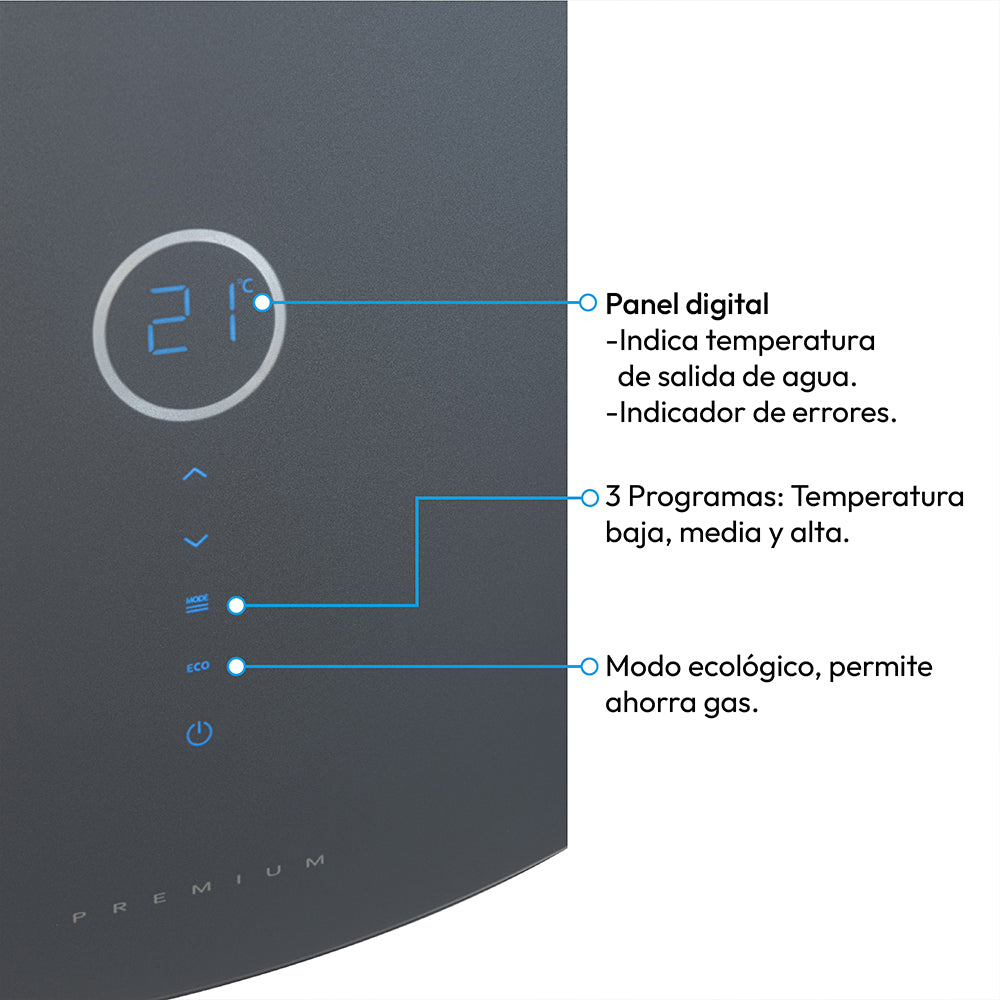 Calentador Digital De Paso Gas Natural 12 Lt Tiro Forzado Challenger, Color Negro