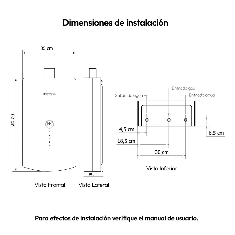 Calentador Digital De Paso Gas Natural 12 Lt Tiro Forzado Challenger, Color Negro