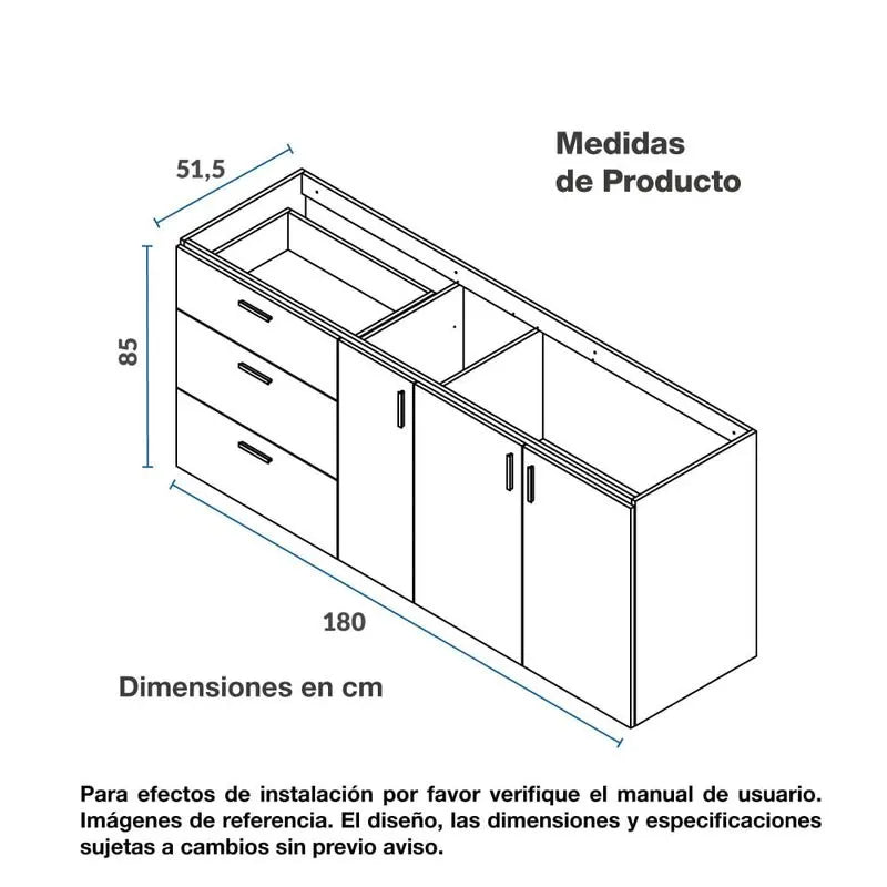 Mueble Base Para Cocina 180cm 3 Cajones 3 Puertas Challenger Sa22180 Nola