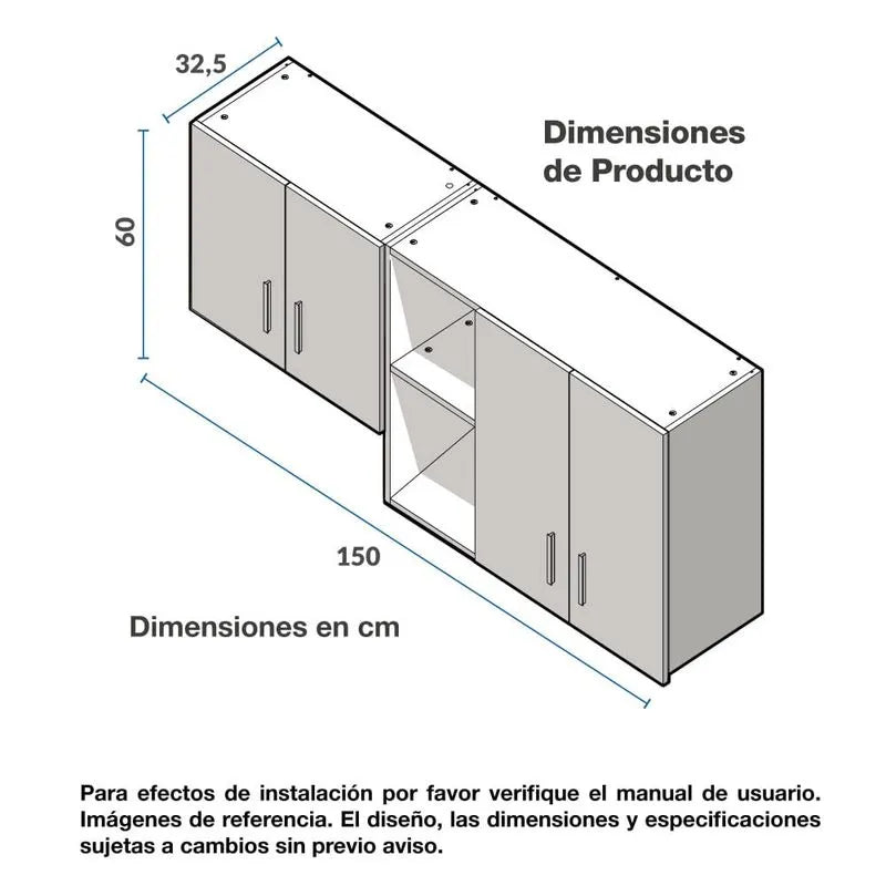 Mueble Superior Para Cocina 150cm  4 Puertas Challenger Sa31150 Nola