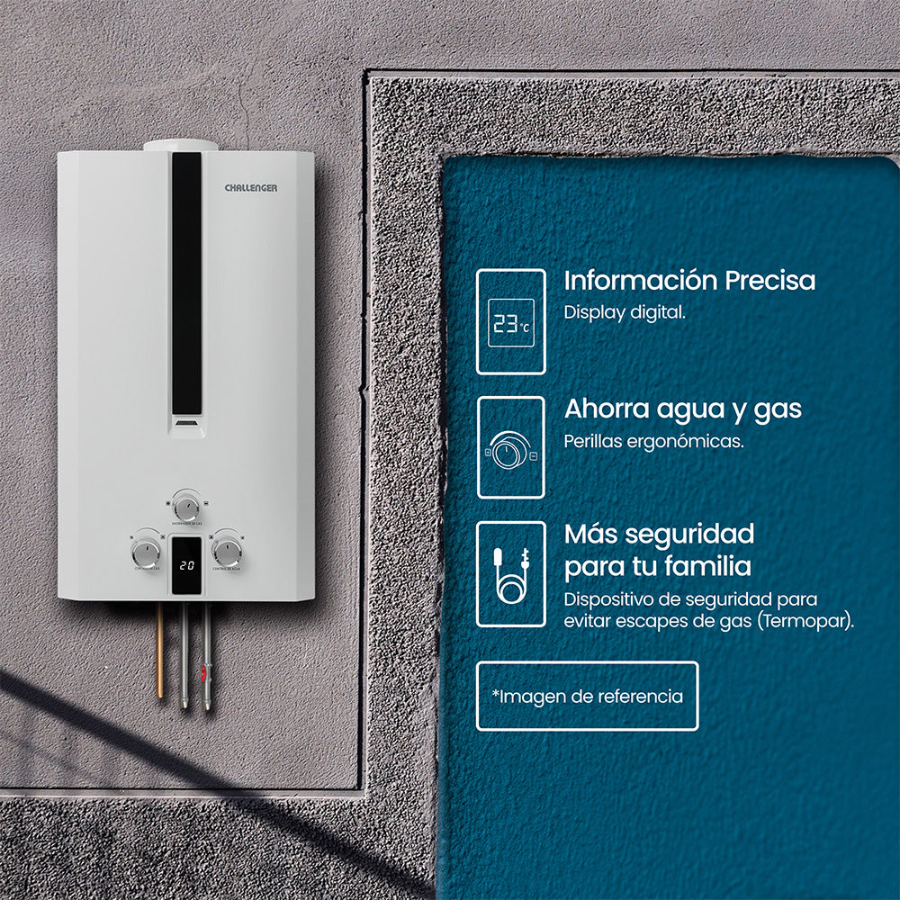 Calentador De Paso a Gas Challenger 6 Lts Tiro Natural, Blanco
