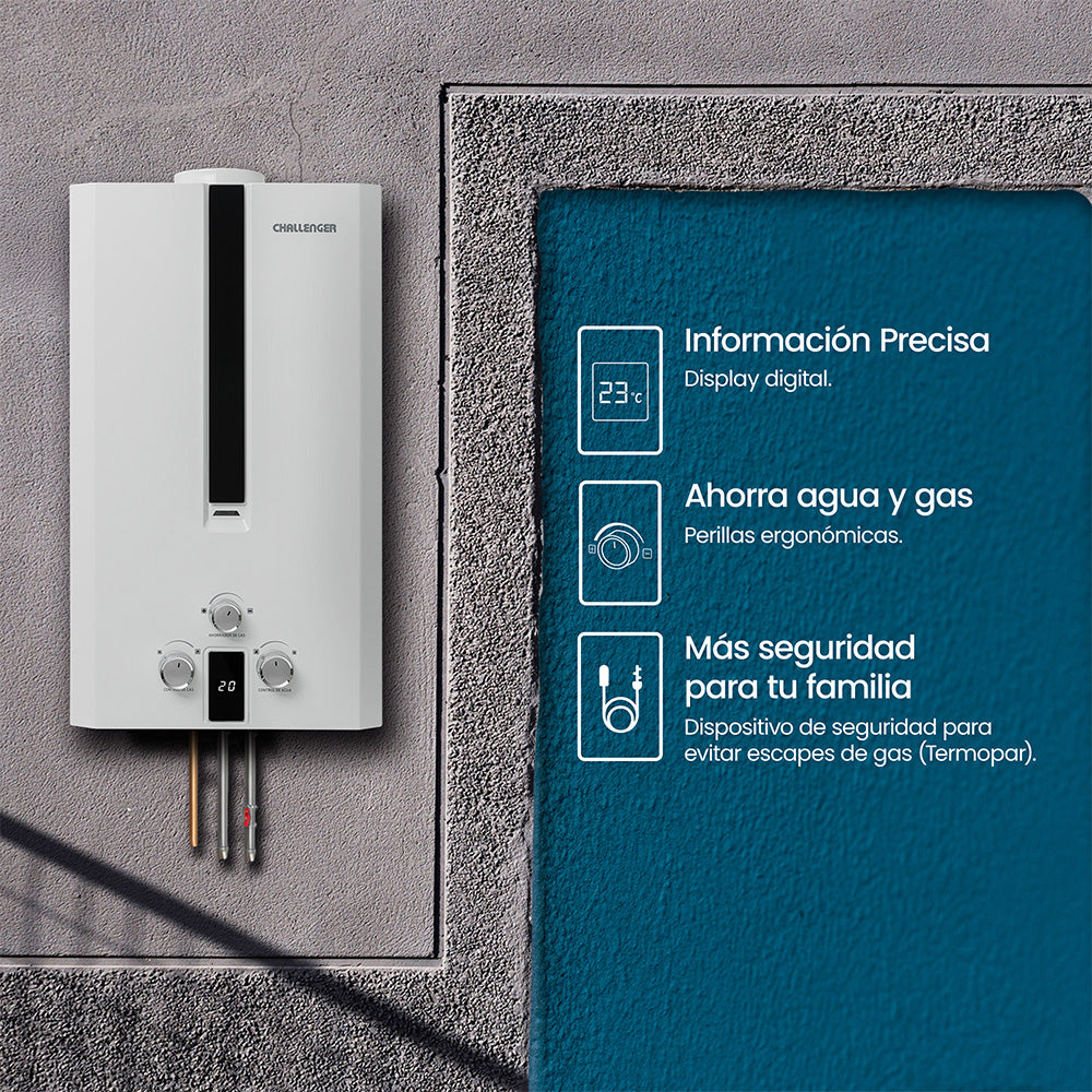 Calentador De Paso a Gas Challenger 12 Lts Tiro, Blanco