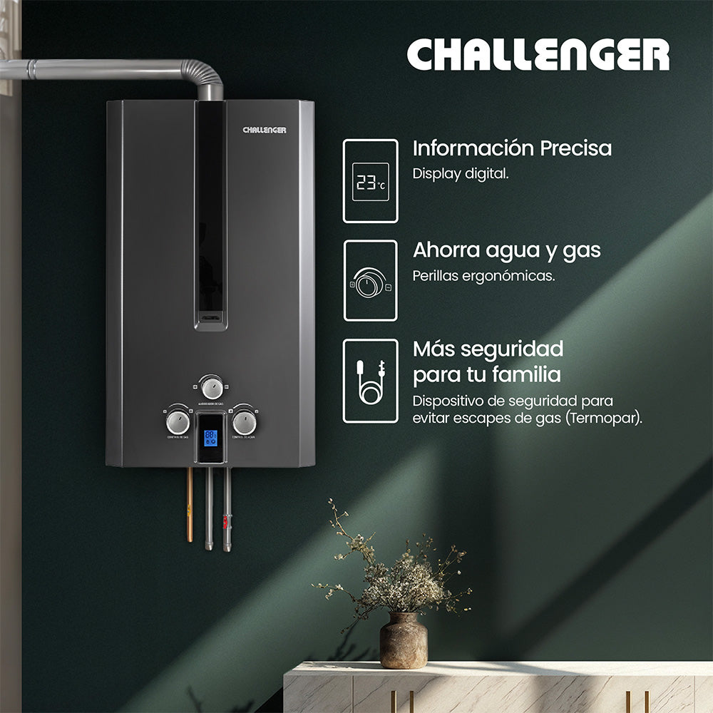 Calentador De Paso Challenger 6 Litros Tiro,  Negro