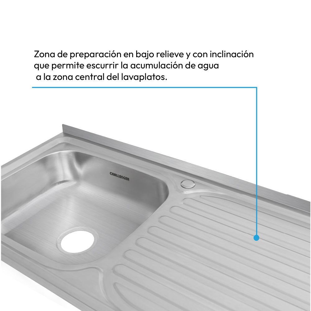 Mesón Poceta Challenger Izquiero, 1,20/POC, Acero Inoxidable
