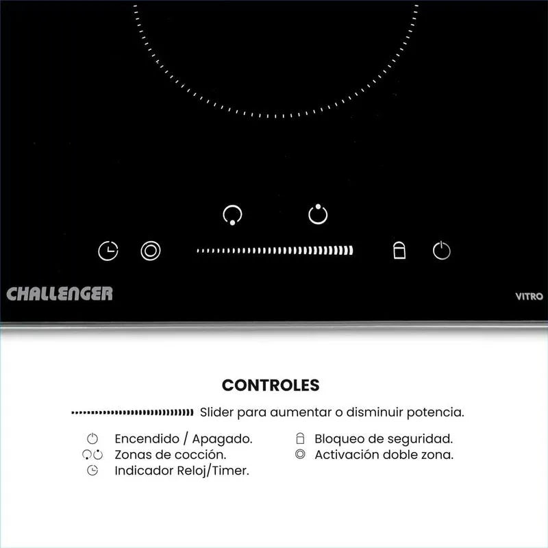 Estufa Empotrar Vitrocerámica 2 Puestos 30cm 220v Challenger Vt6030