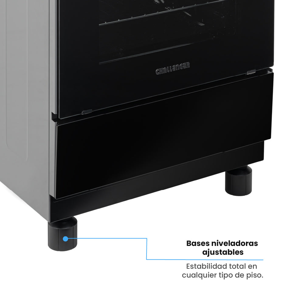 Estufa De Piso 60 cm a Gas Natural Con Horno En Acero inox, Negro