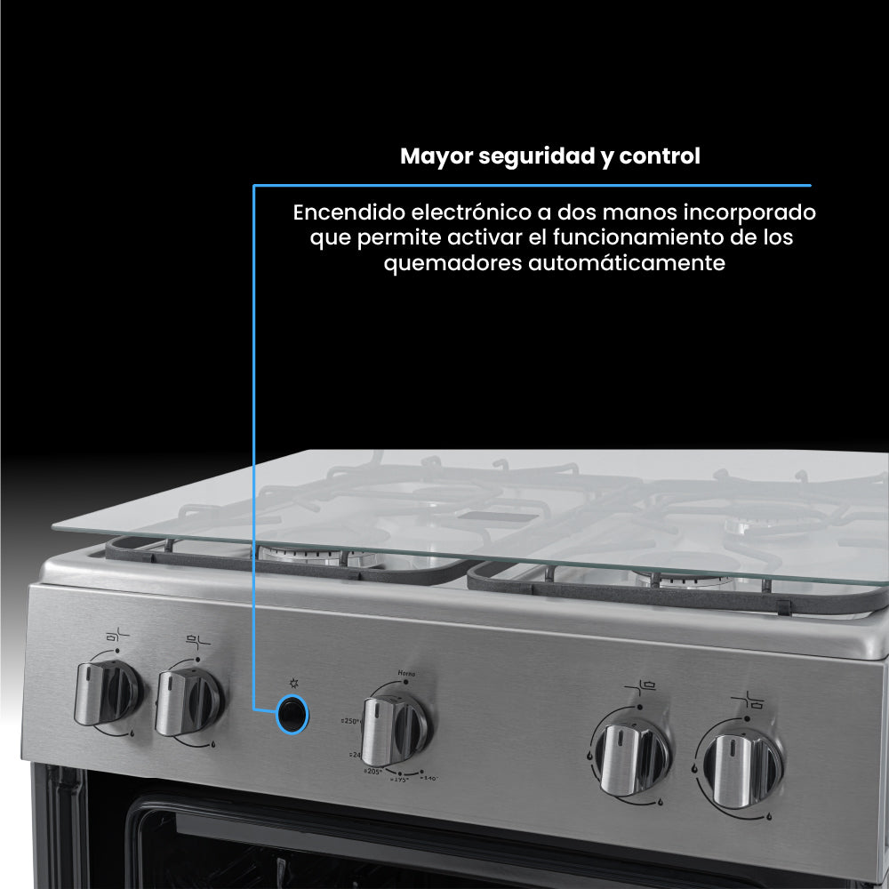 Estufa De Piso 60 cm a Gas Propano Con Horno En Acero inox, Negro