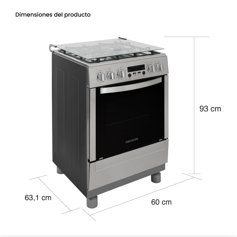 Estufa De Piso a Gas Natural Con Horno, Acero inox, Negro