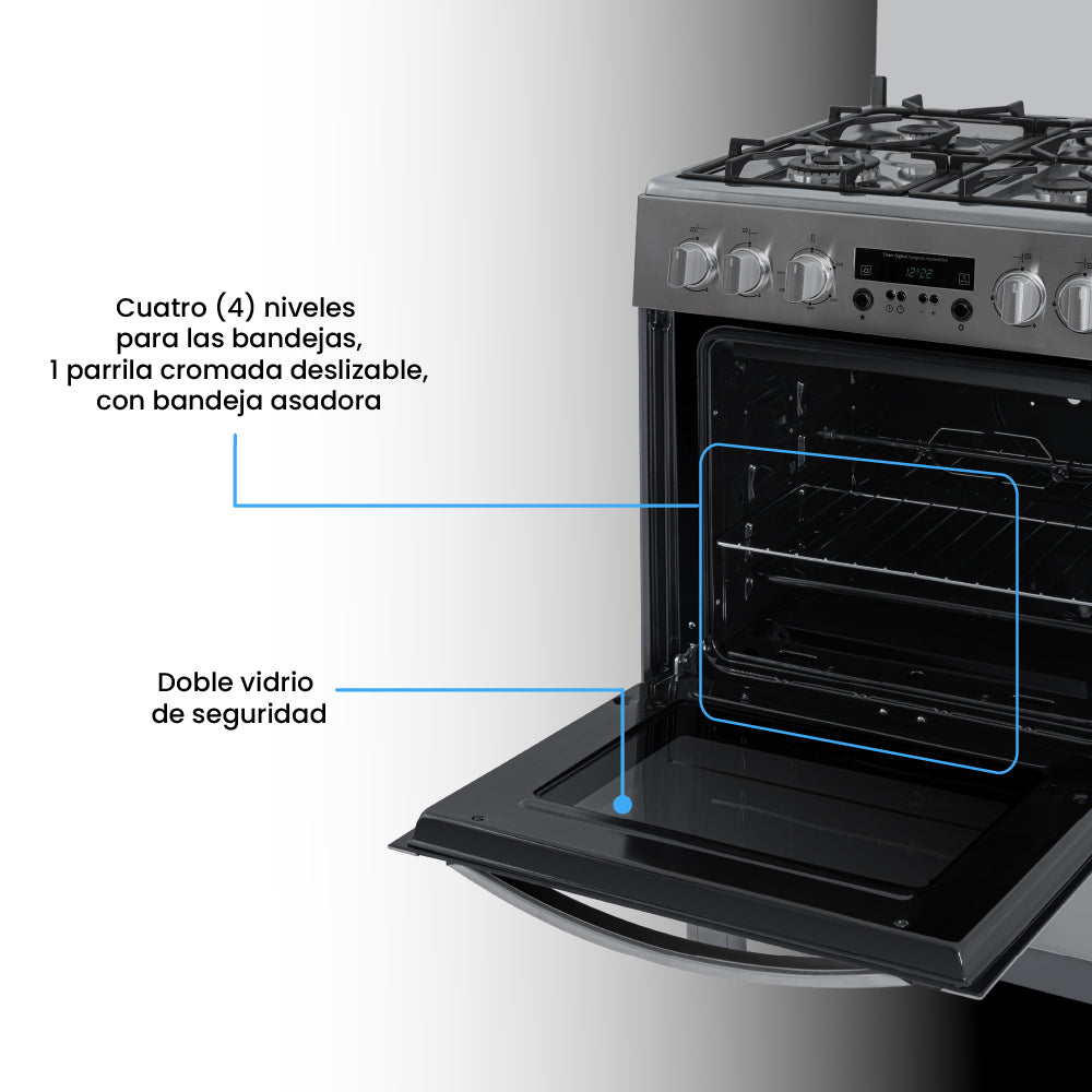 Estufa De Piso a Gas Propano Y Horno En Acero inox, Negro