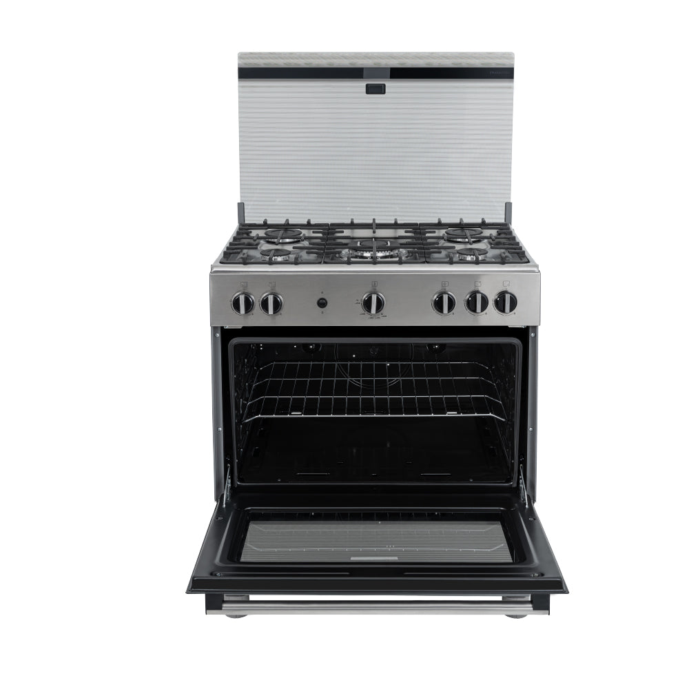 Estufa De Piso 76 cm a Gas Natural Con Horno En Acero inox, Negro