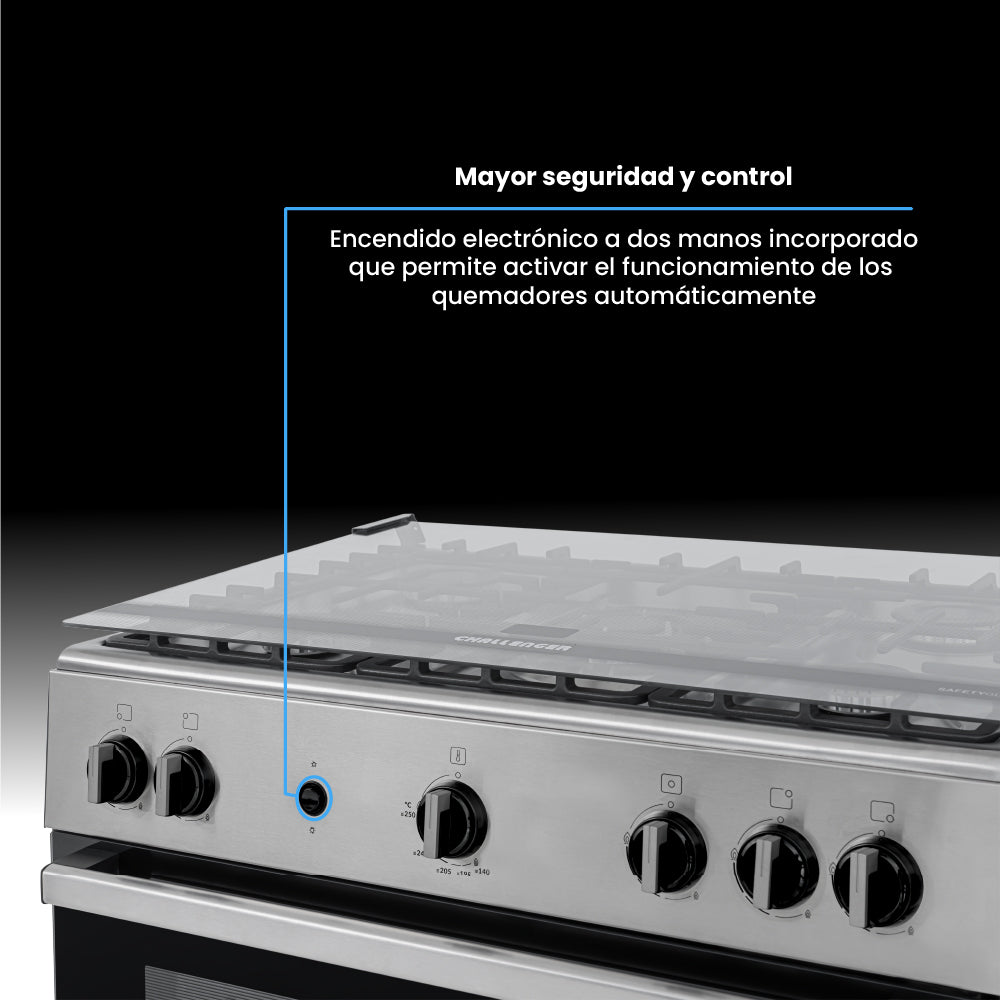 Estufa De Piso 76 cm a Gas Natural Con Horno En Acero inox, Negro