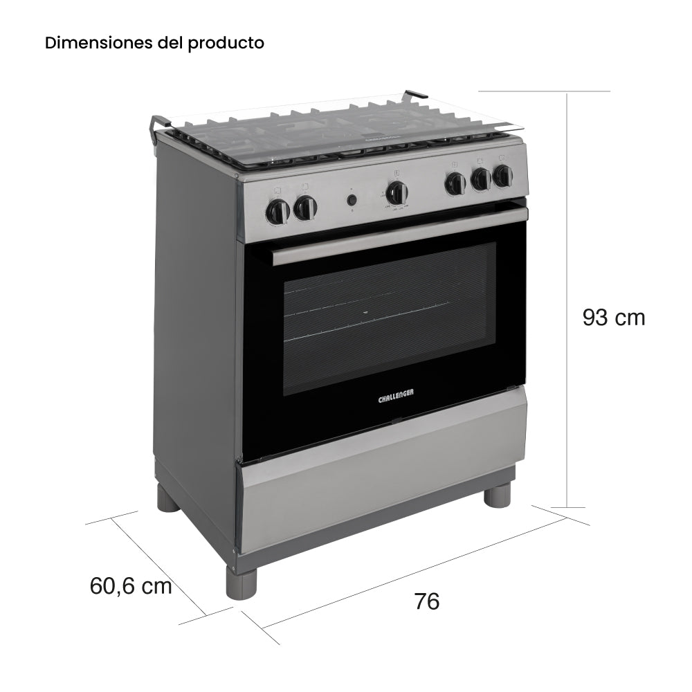 Estufa De Piso 76 cm a Gas Propano Con Horno En Acero inox, Negro