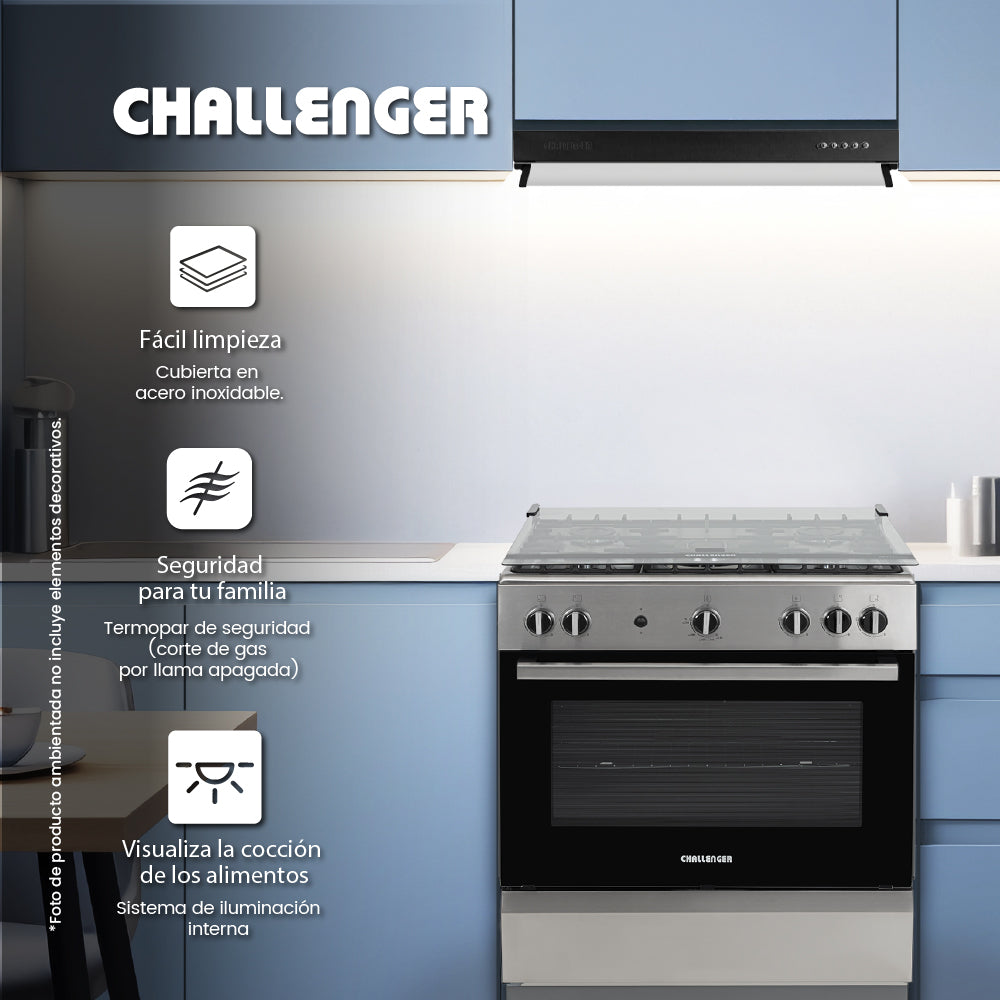 Estufa De Piso 76 cm a Gas Propano Con Horno En Acero inox, Negro