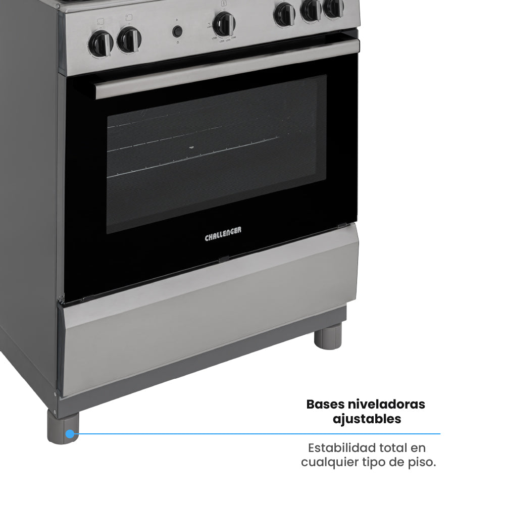 Estufa De Piso 76 cm a Gas Propano Con Horno En Acero inox, Negro