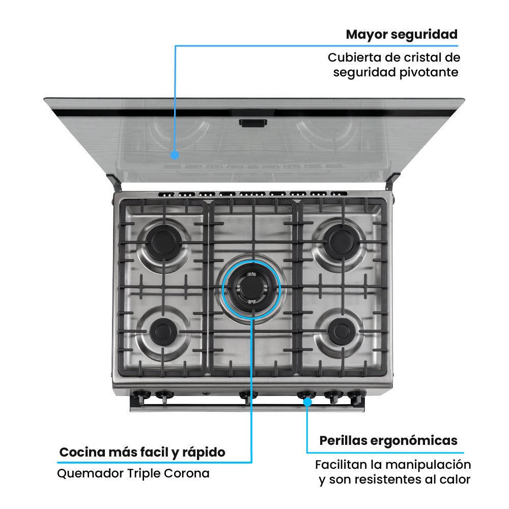 Estufa De Piso 76 cm a Gas Propano Con Horno En Acero inox, Negro