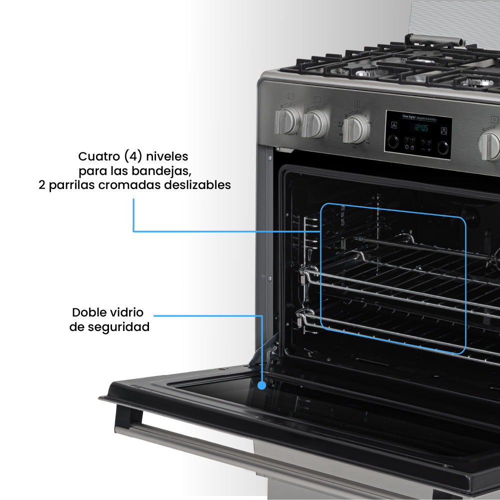 Estufa De Piso a Gas Natural Con Horno En Acero inox, Negro
