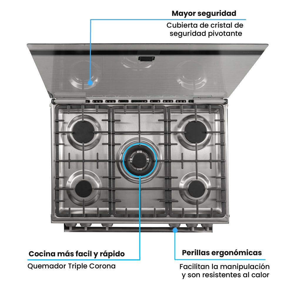 Estufa De Piso a Gas Propano Con Horno En Acero inox, Negro